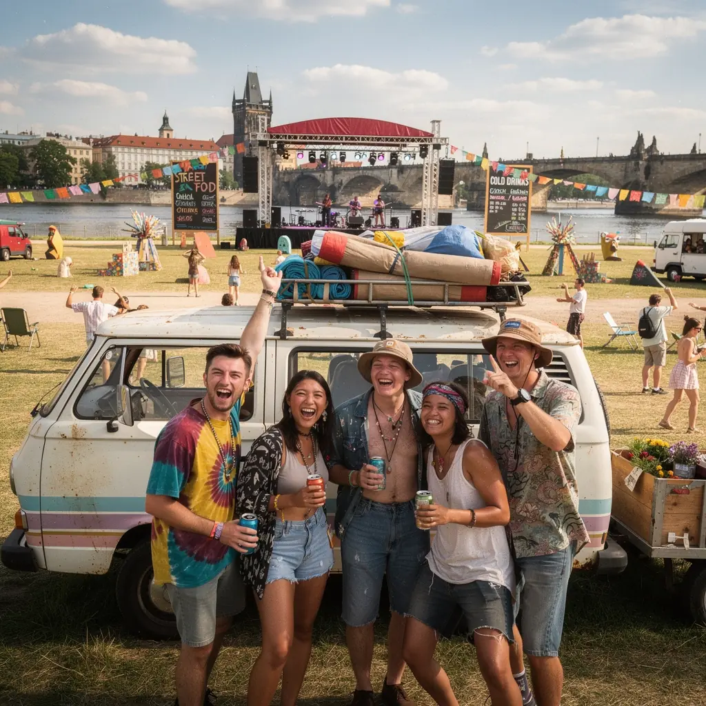 Rodina s dětmi, která se chystá na výlet do malebného českého venkova.